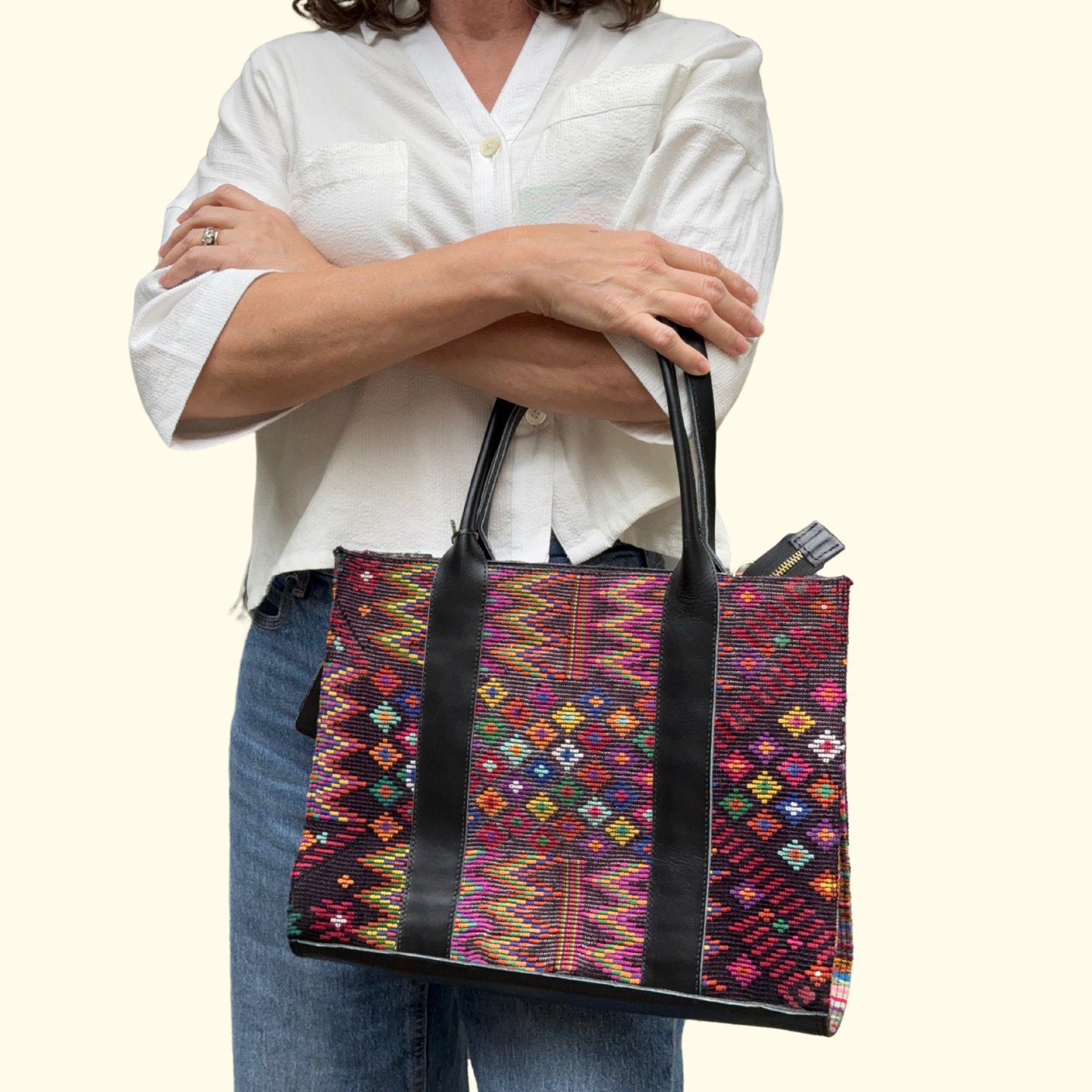 Handwoven Vintage Huipil Leather Tote