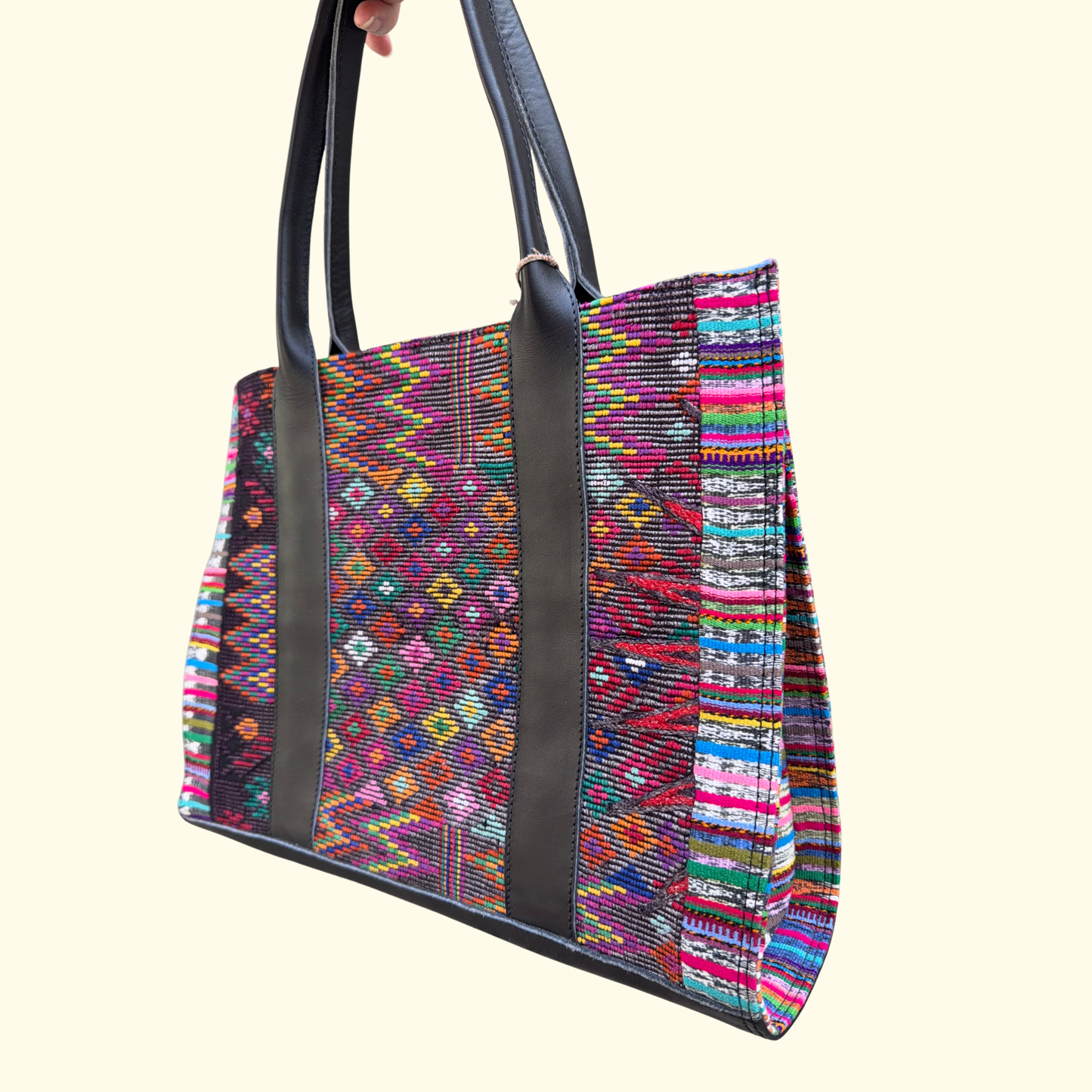 Handwoven Vintage Huipil Leather Tote