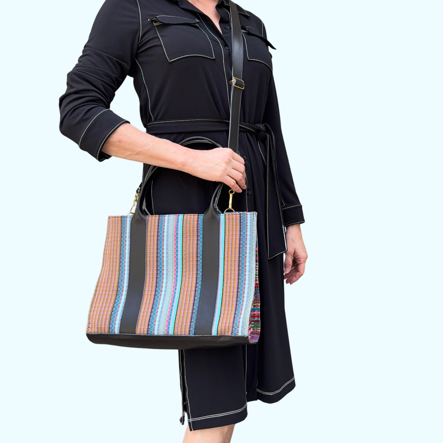 Handwoven Vintage Huipil Leather Tote