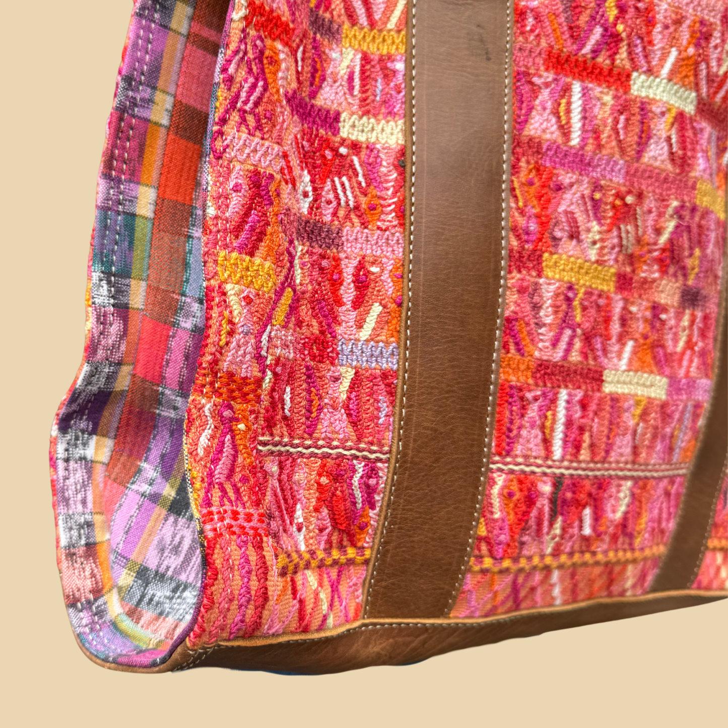 Handwoven Vintage Huipil Leather Tote
