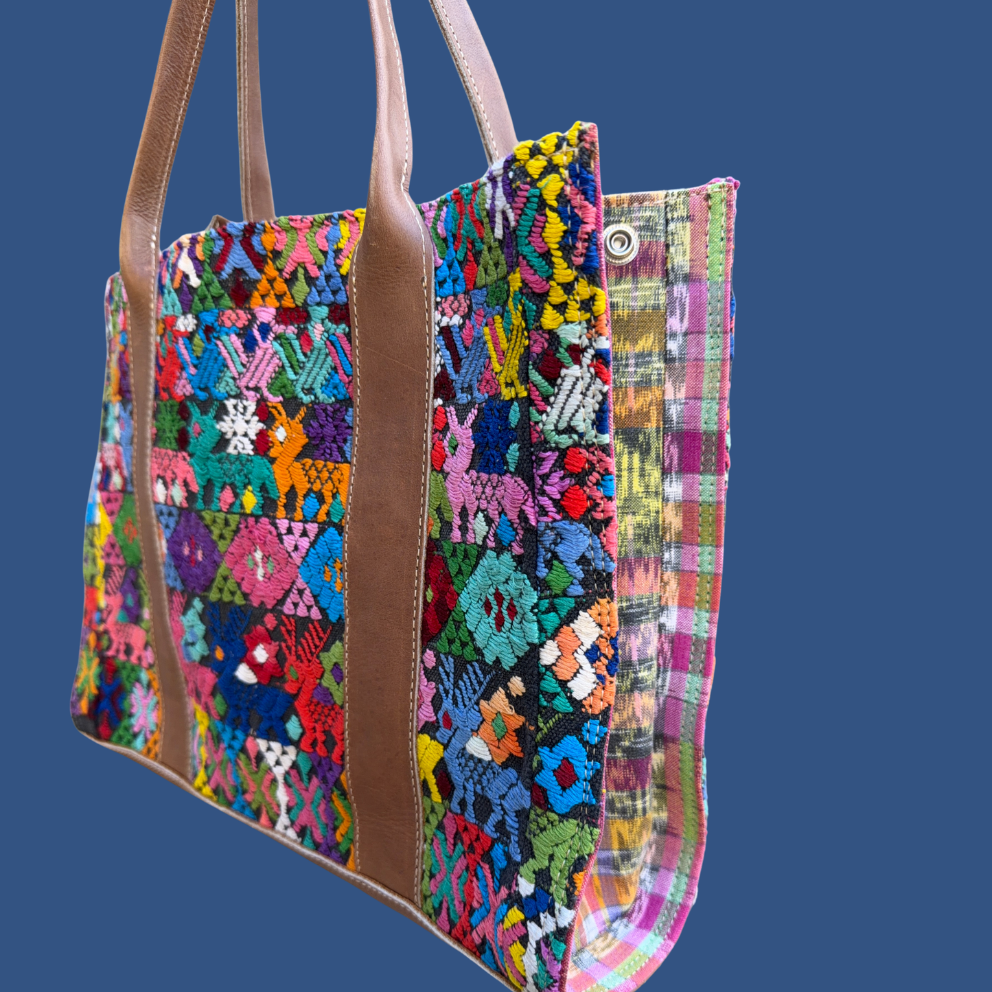 Handwoven Vintage Huipil Leather Tote