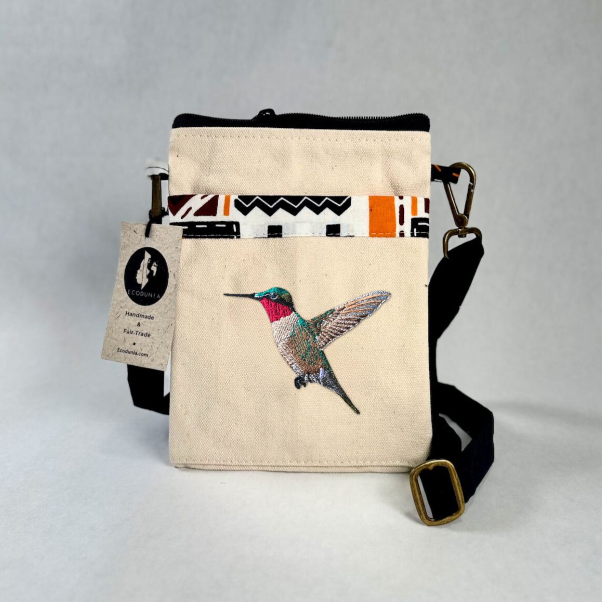 Hummingbird Embroidered Canvas Crossbody Bag | Essentials