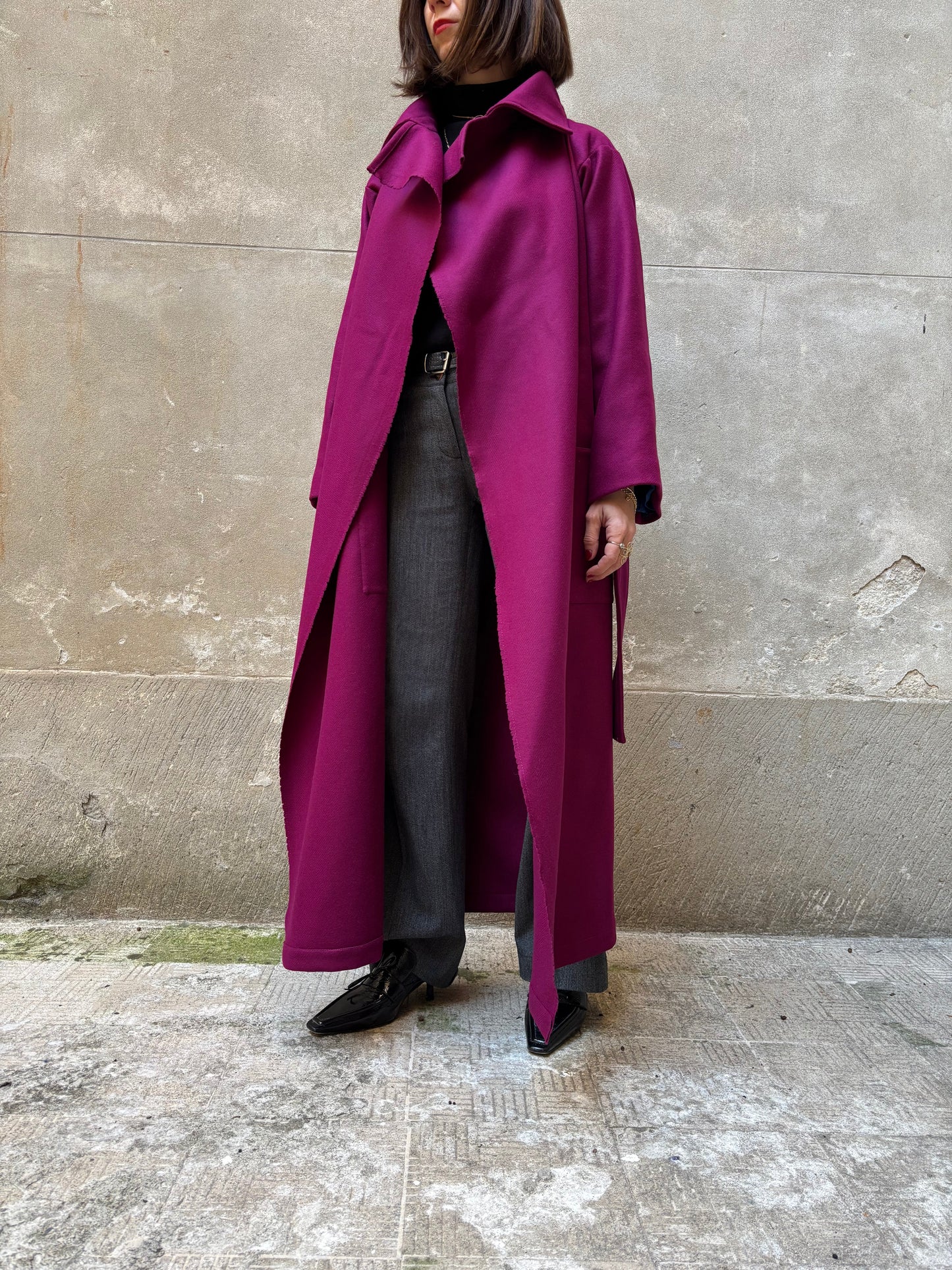 Burgundy recycled wool coat