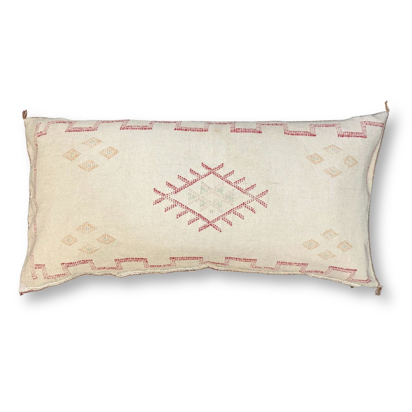Ivory Large Sabra Cactus Silk Lumbar Pillow Cover | Handwoven in Morocco