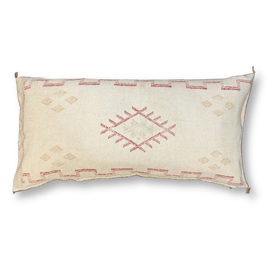 Ivory Large Sabra Cactus Silk Lumbar Pillow Cover | Handwoven in Morocco