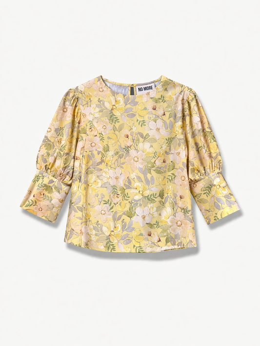 Yellow Big Floral Cotton Voile Blouse - Iwona | No More Nobody