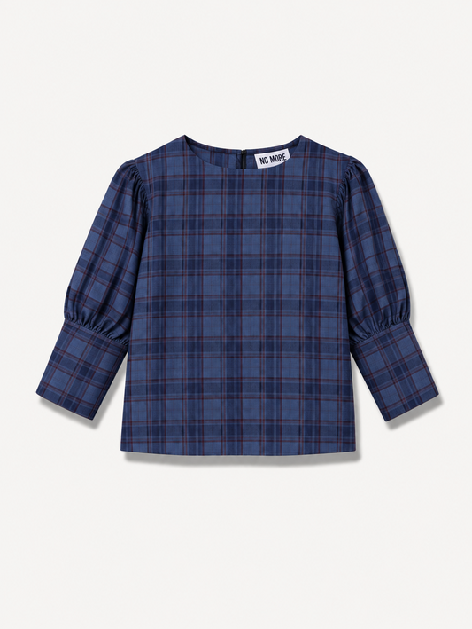 Navy Check Irish Linen Blouse - Iwona | No More Nobody