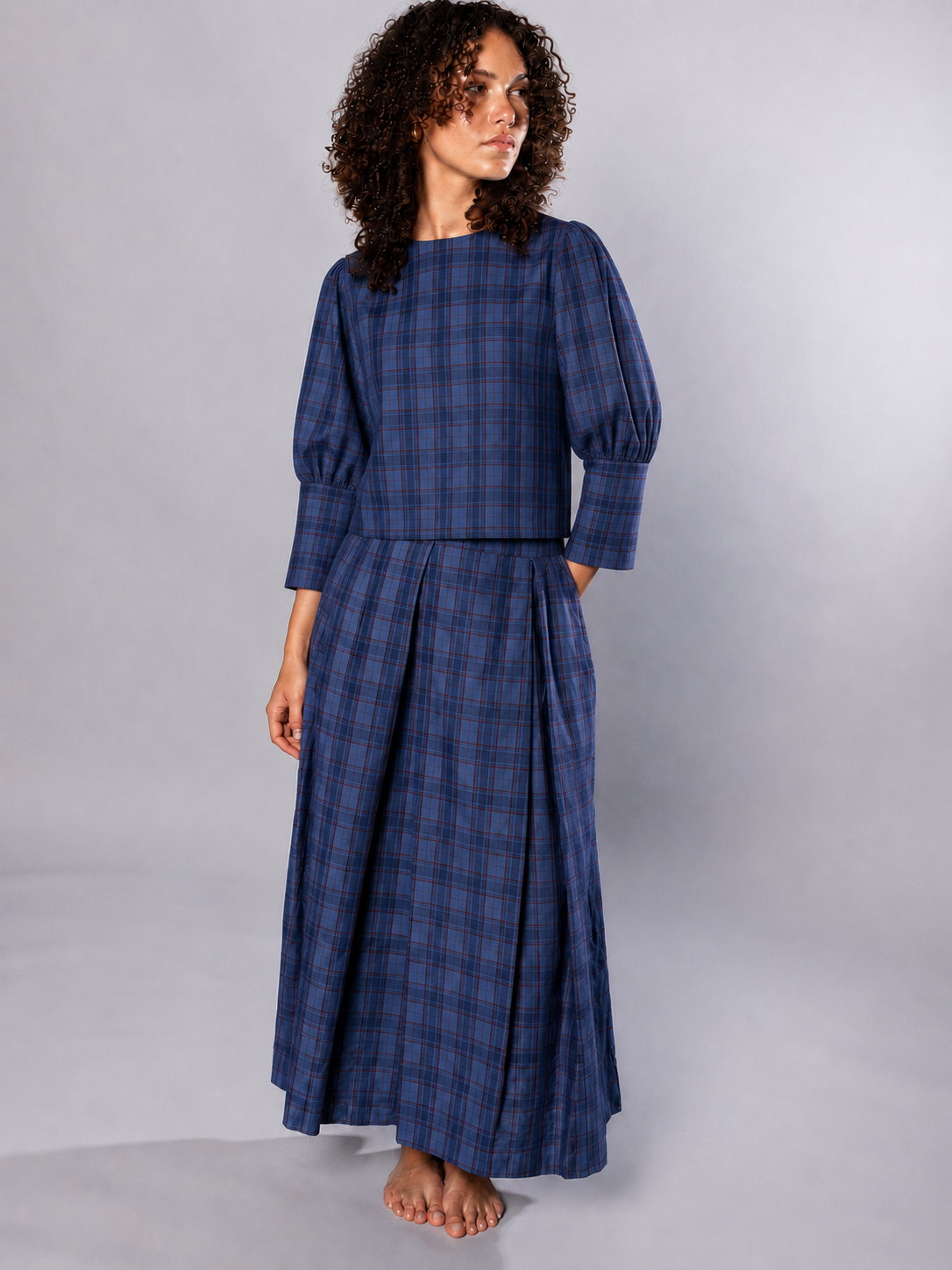 Navy Check Irish Linen Blouse - Iwona | No More Nobody