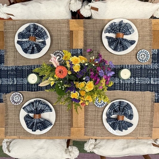 Handwoven Indigo Corte Table Runner | Reversible Jaspe & Denim