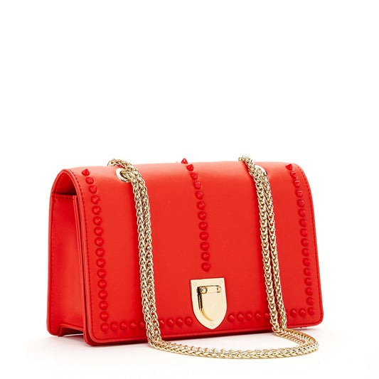 SUSU Leather Chain Shoulder Bag with Chain Strap, Medium Size Crossbody Bag Red Purse