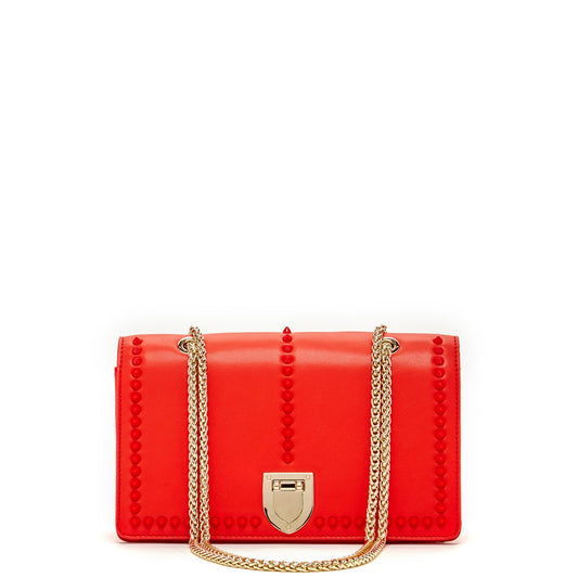 SUSU Leather Chain Shoulder Bag with Chain Strap, Medium Size Crossbody Bag Red Purse