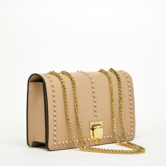 SUSU Leather Chain Shoulder Bag with Chain Strap, Medium Size Crossbody Bag Beige Purse