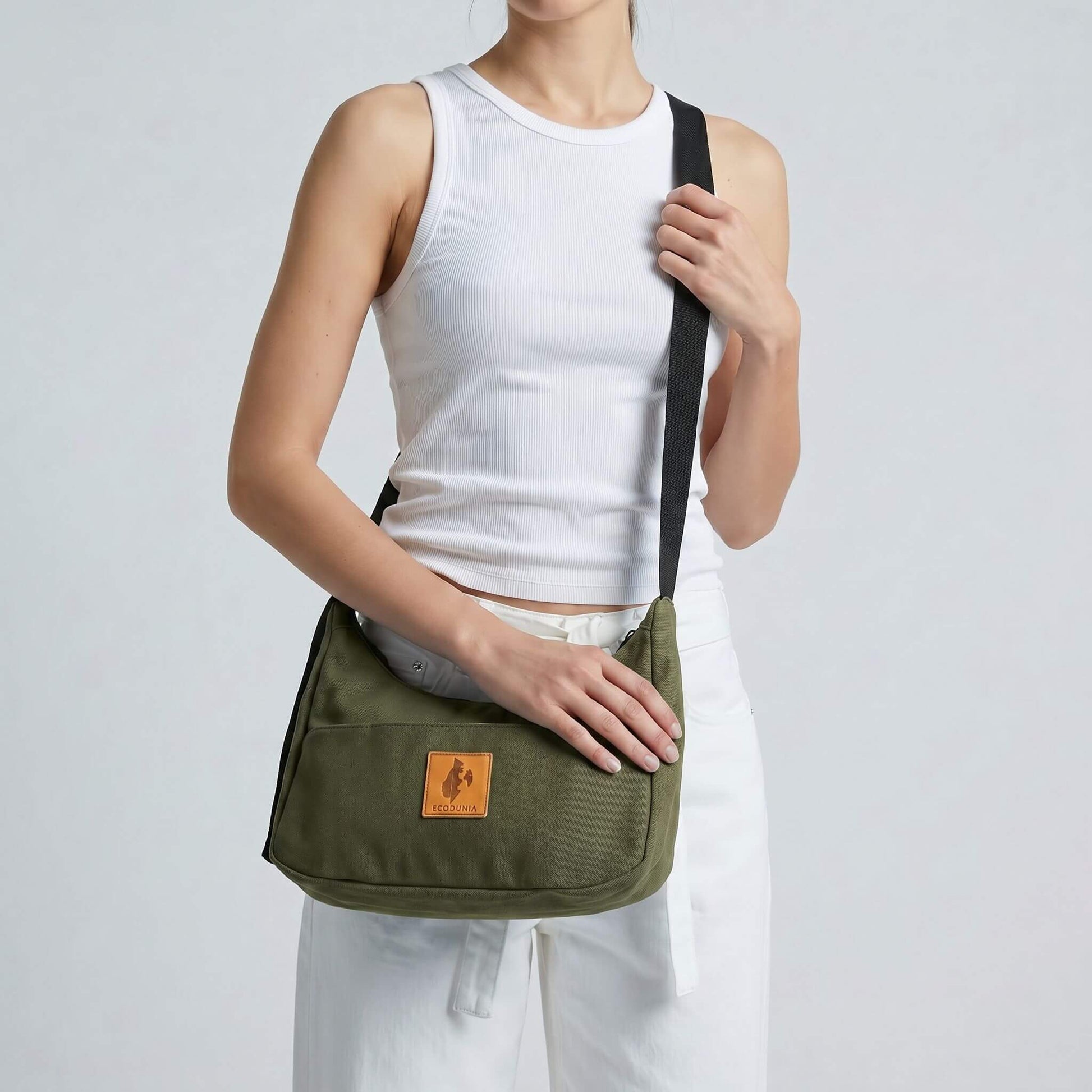 Green Canvas Shoulder Crescent Bag #color_green