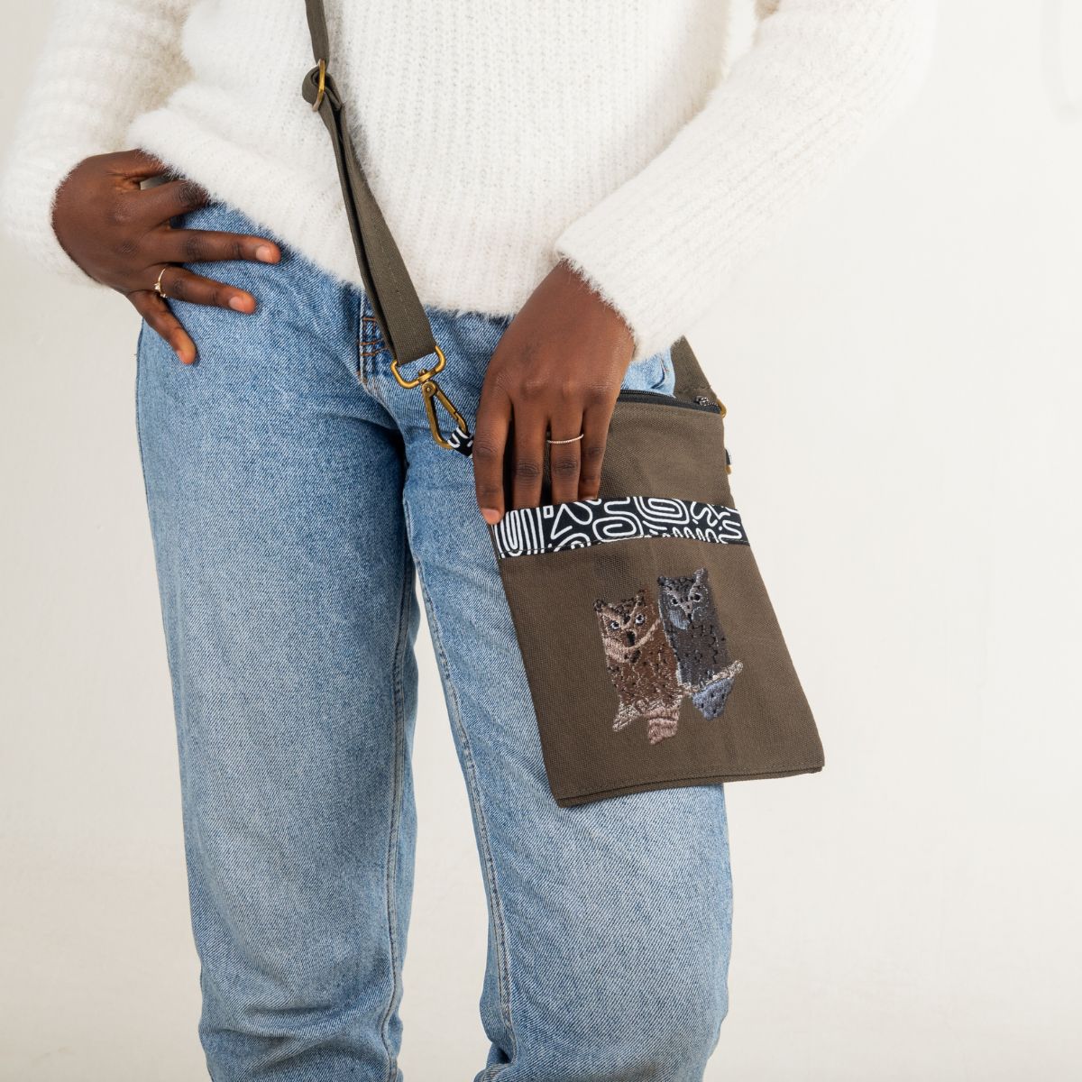 Owls Embroidered Canvas Crossbody Bag | Essentials