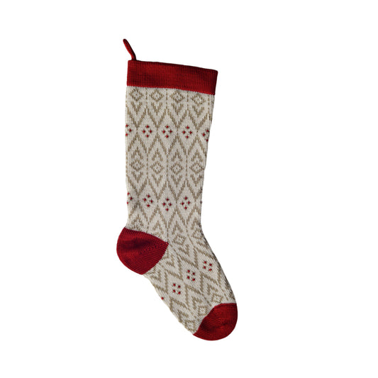 Ecru Patterned Stocking with Red Details