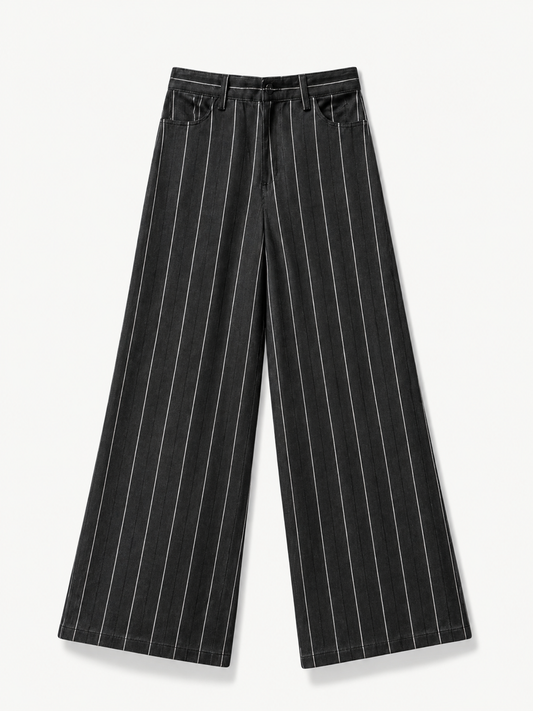Denim Trouser Black Stripe Organic Cotton - Katharina | No More Nobody