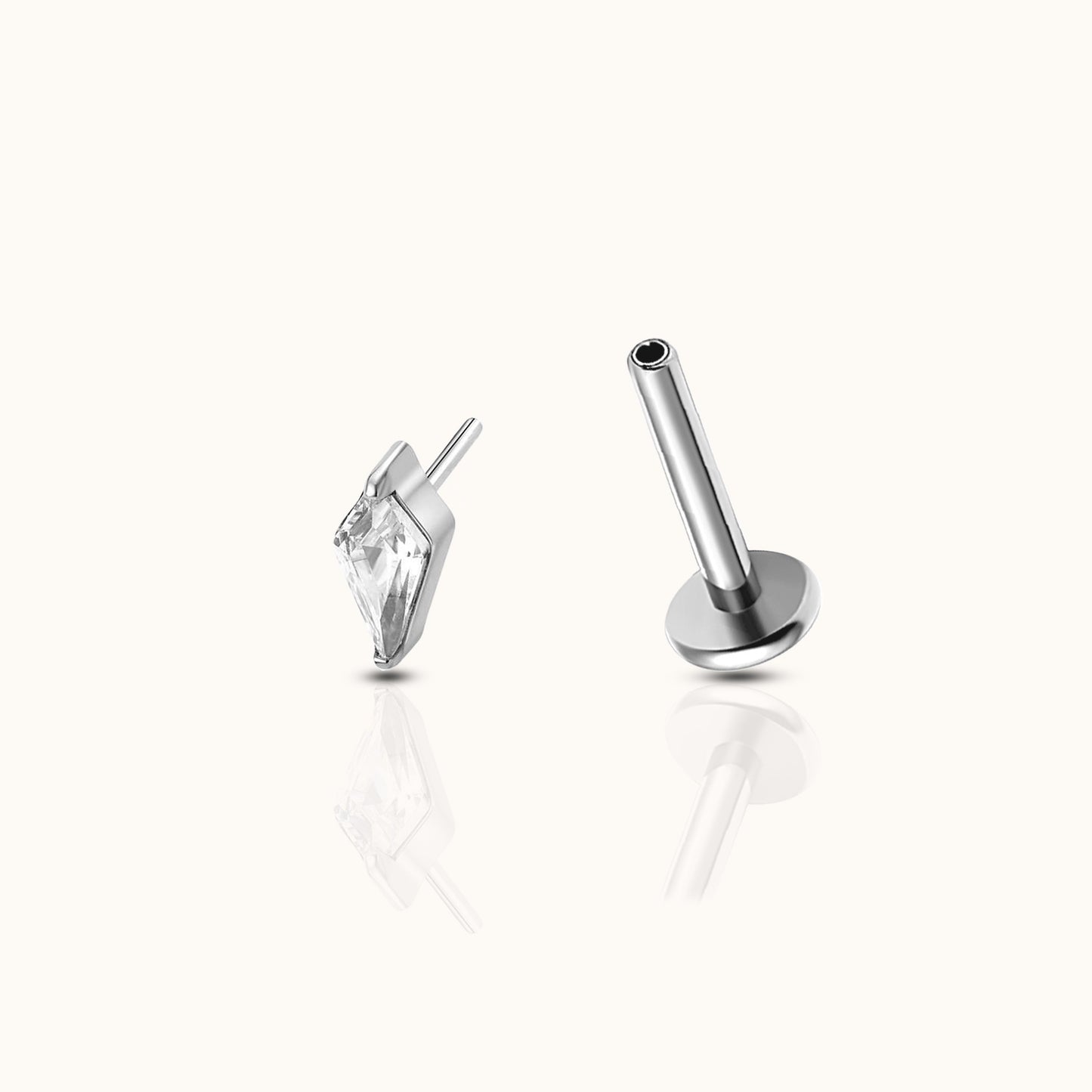 Kite Shaped CZ Threadless Labret Titanium Flat Back Earring