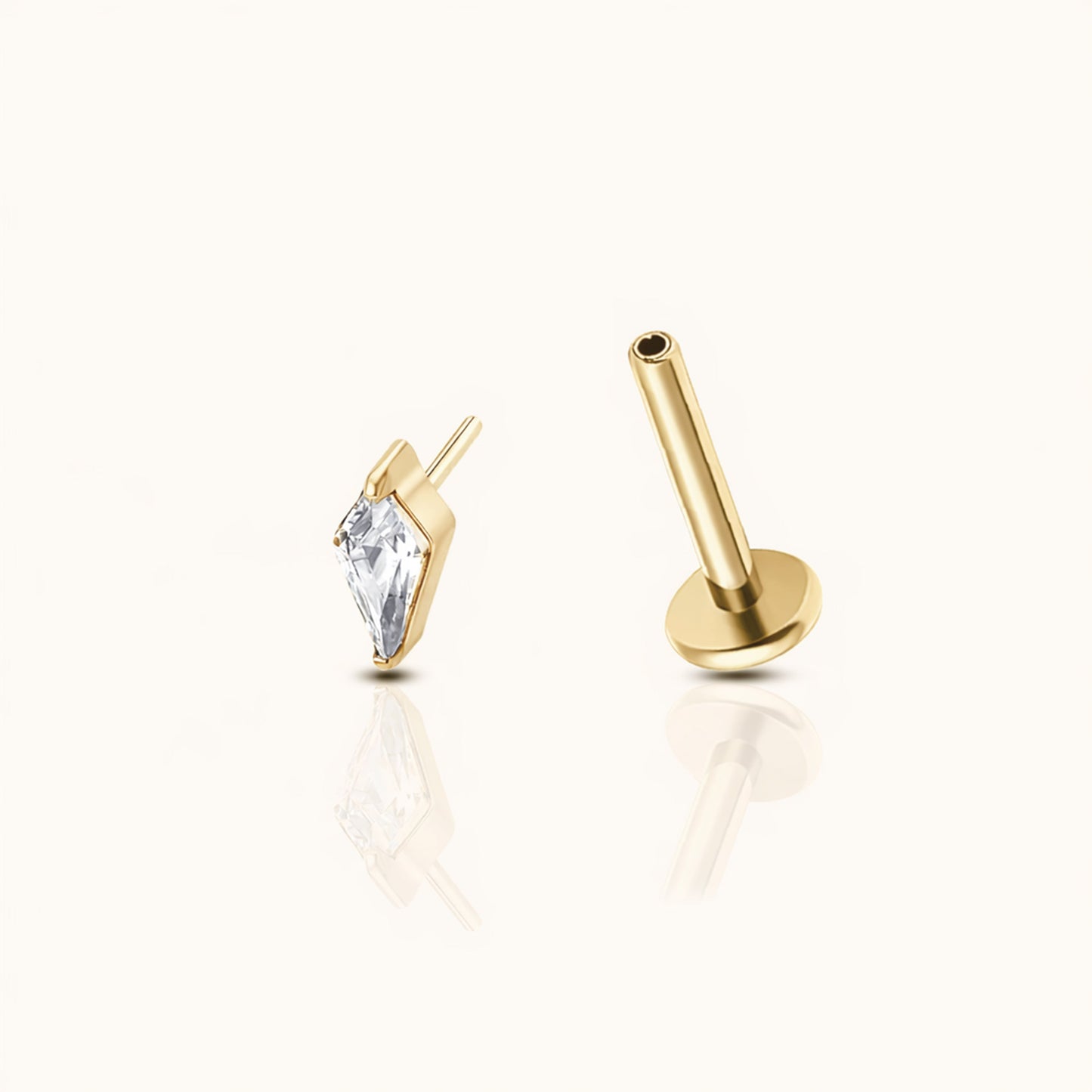Kite Shaped CZ Threadless Labret Titanium PVD Gold Flat Back Earring