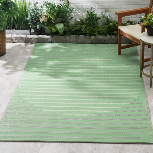 Kyoto - Green Striped Outdoor Rug for Patio
