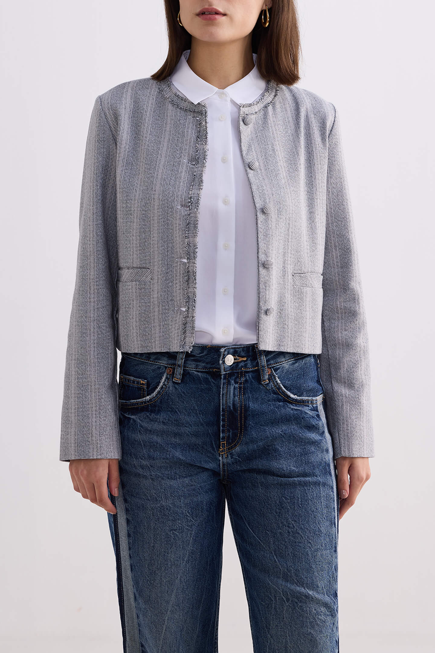 Lady Jacket in Grey Cotton Tweed Closeup