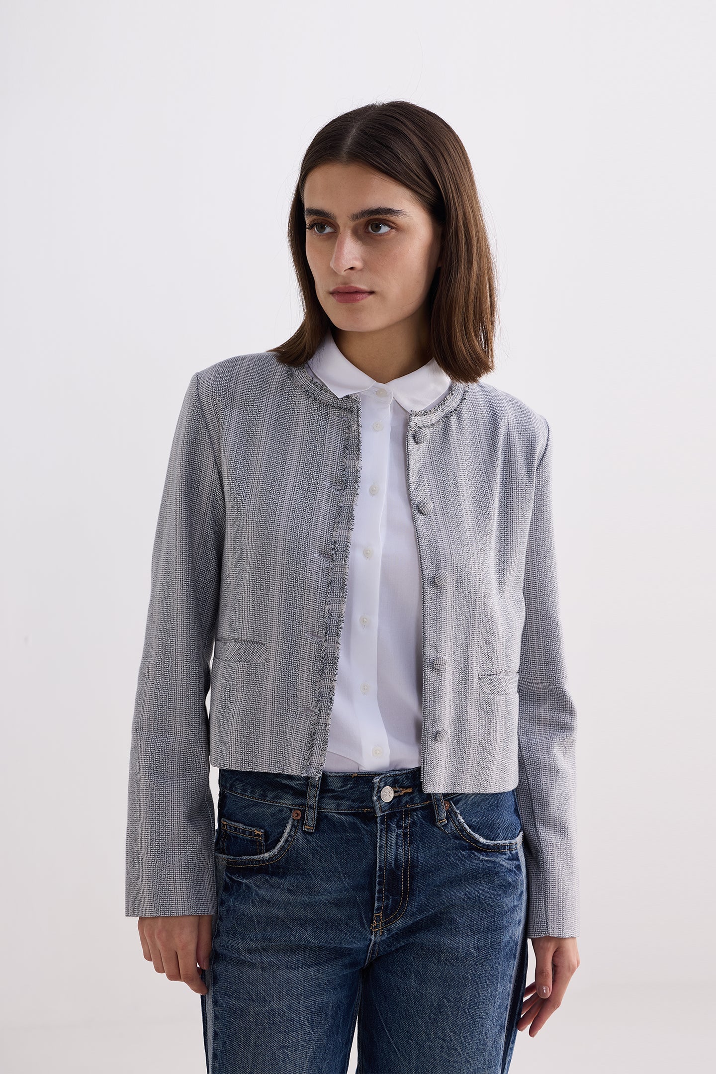 Lady Jacket in Grey Cotton Tweed Medium Shot
