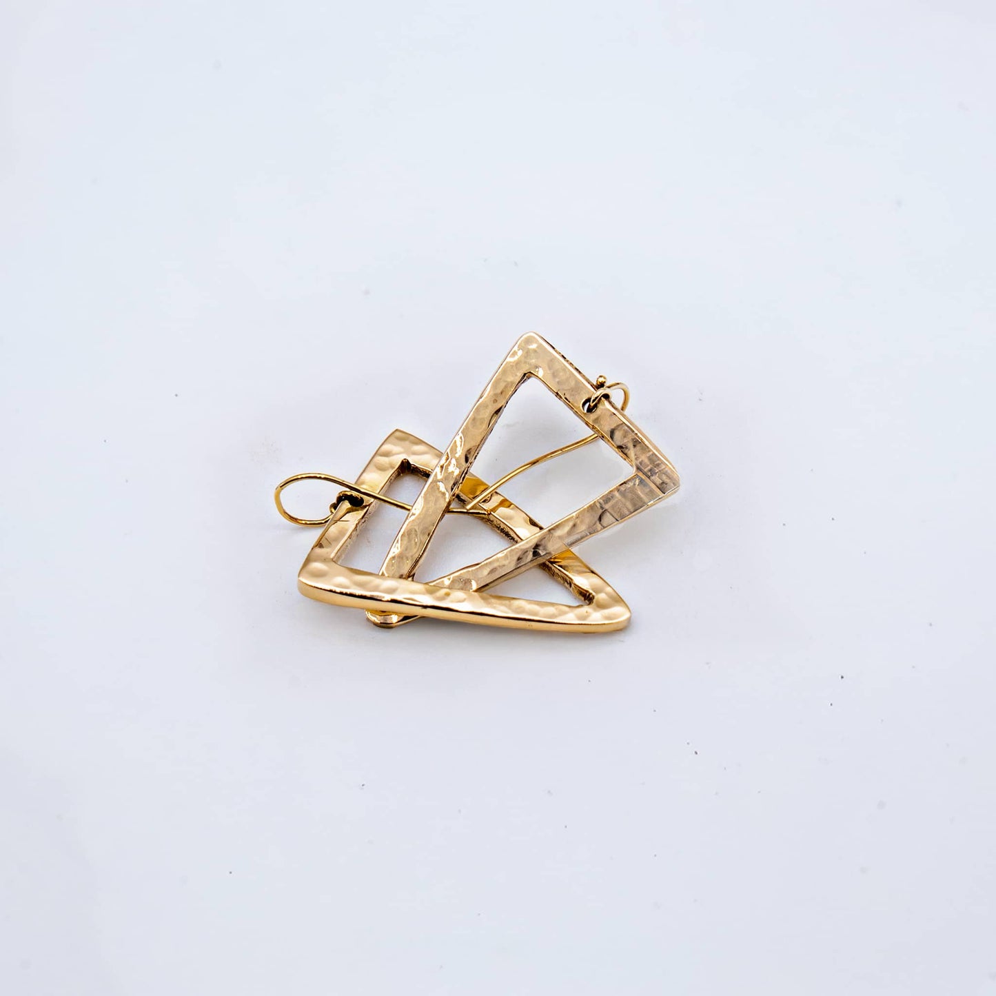 Lani hammered triangle hoop earrings profile view showing depth
