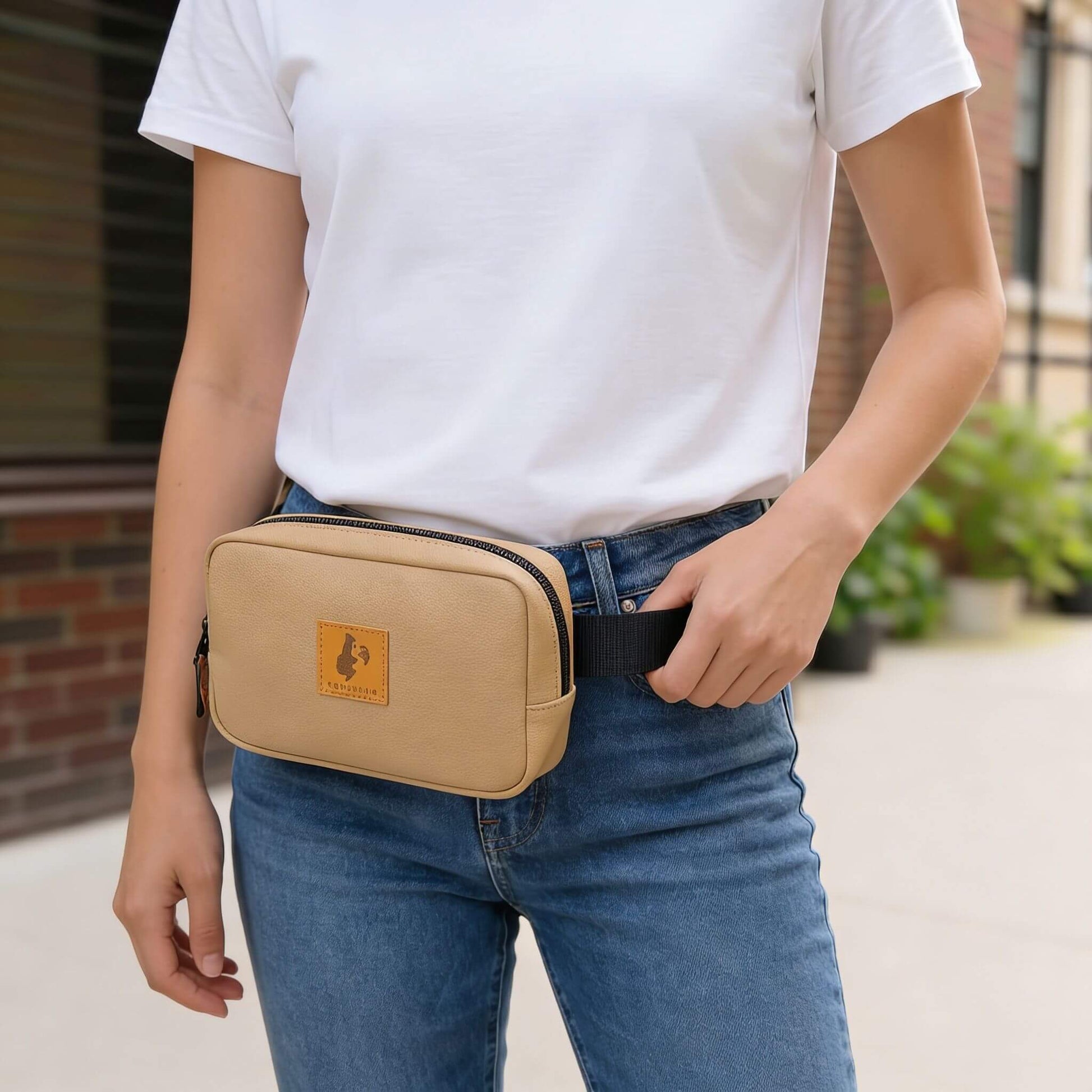 Vegan Leather Crossbody Belt Bag Ecodunia #color_latte