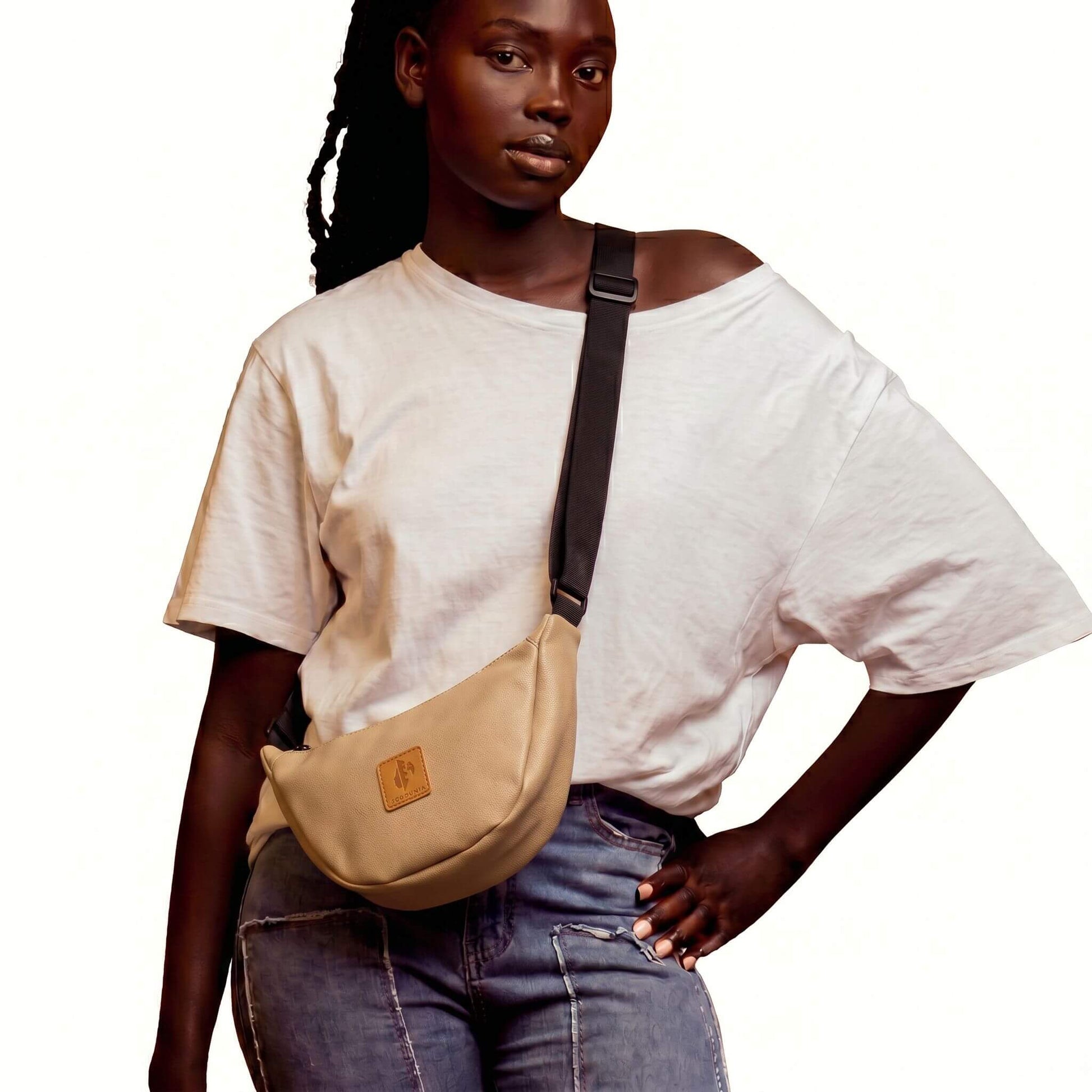 Round Mini Vegan Leather Crossbody Shoulder Bag #color_latte