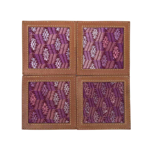 Huipil & Leather Coasters - Plum