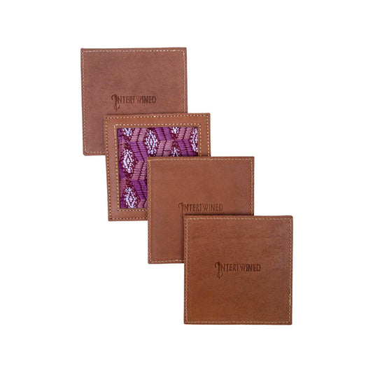 Huipil & Leather Coasters - Plum