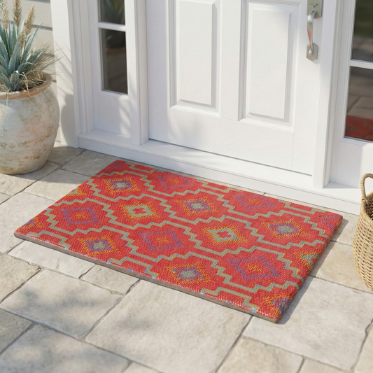 Lhasa Orange & Violet Outdoor Doormat - 24" x 36" Non-Slip, Recycled Plastic
