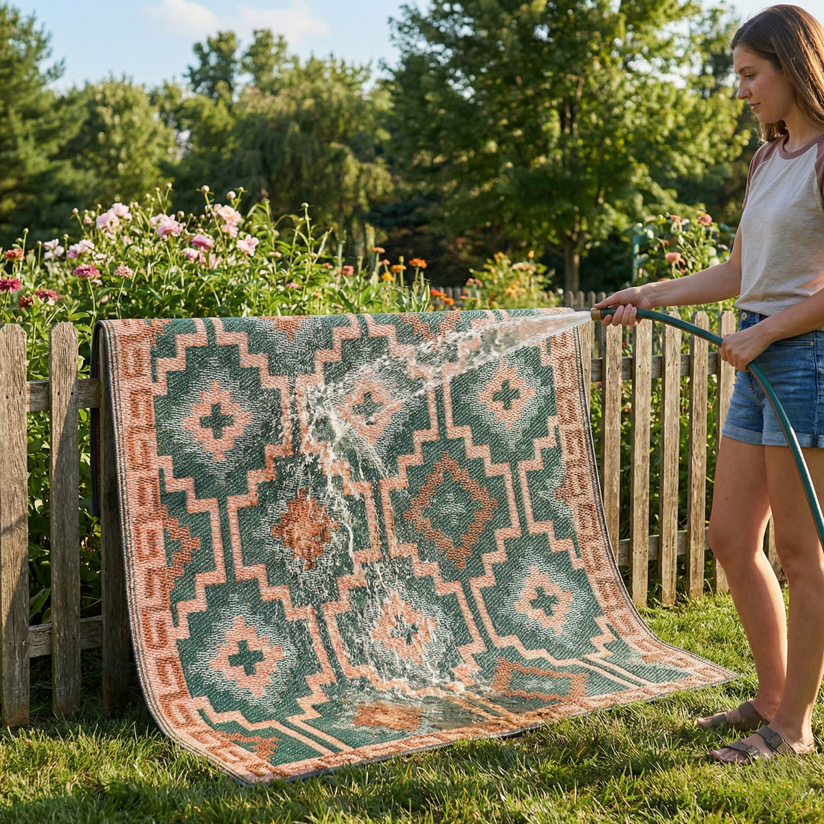 Lhasa - Green Geometric Outdoor Rug for Patio