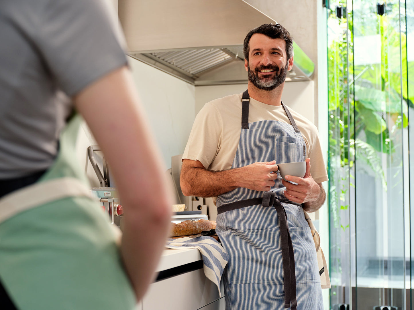 Bib Apron with Pockets - Pinstriped