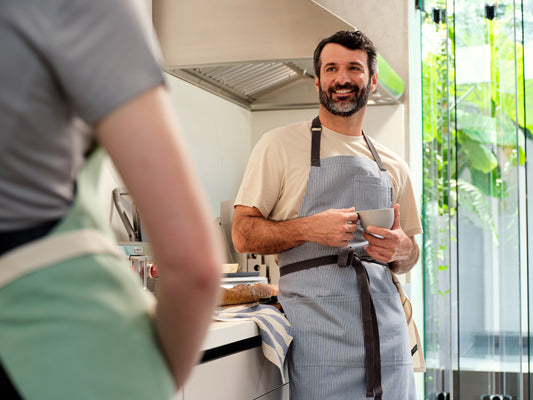 Bib Apron with Pockets - Pinstriped