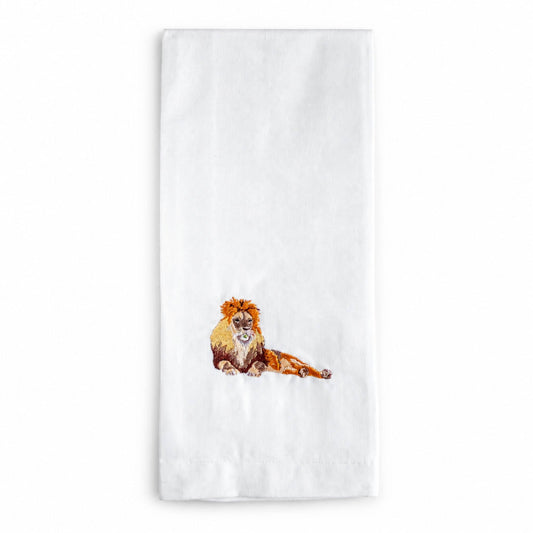 Lion Embroidered Cotton Tea Towel - Handmade | EcoDunia #animals_lion