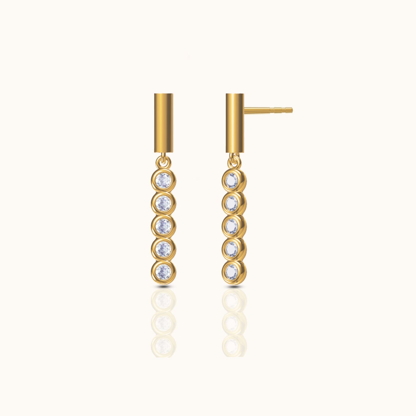 Long Dangle Bar Drop CZ Bezel Set Bridal Stud Earrings