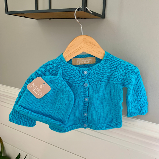Hand-Knit Baby Sweater in Turquoise