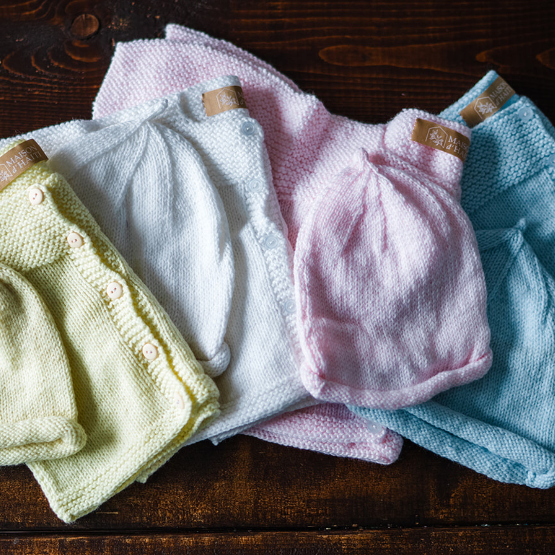 Hand-Knit Baby Sweater in Baby Pink