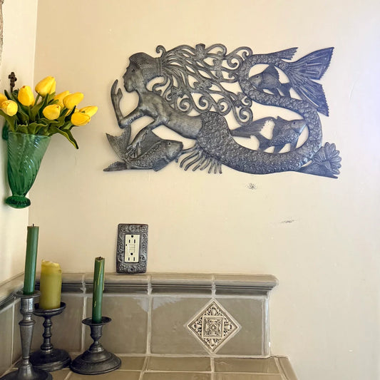 Haitian Mermaid Metal Wall Art Recycled Steel Nautical