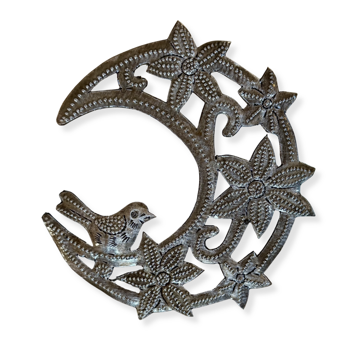 Moon with Flowers and Birds, Metal Ornament 4" x 3.5"