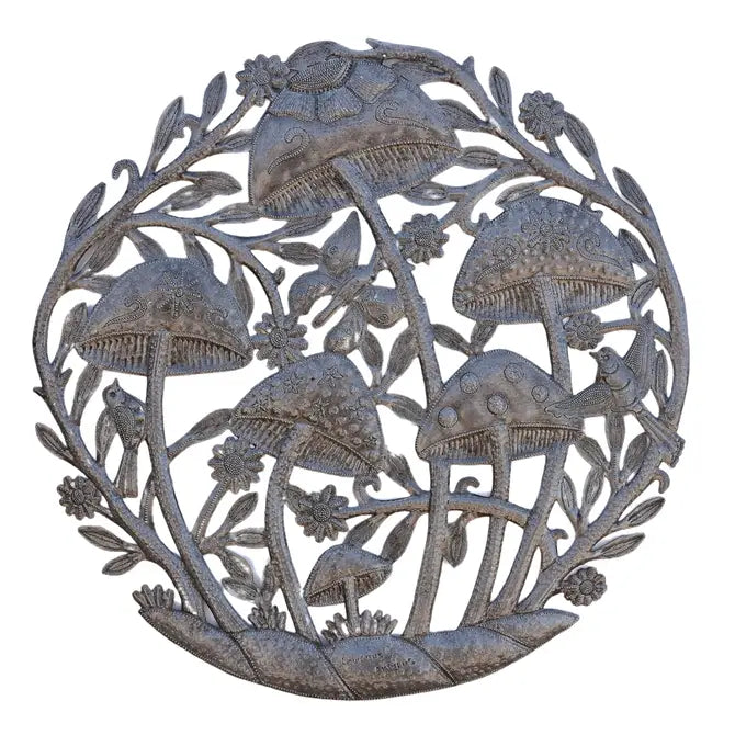 Metal Mushroom Garde Art Handmade in Haiti 21.75"