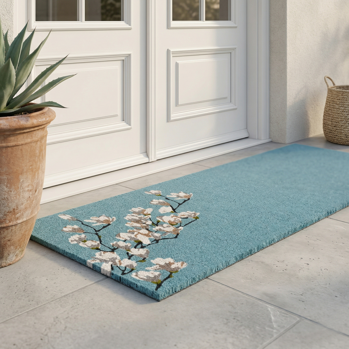 Magnolia Branch - Blue Coir Doormat