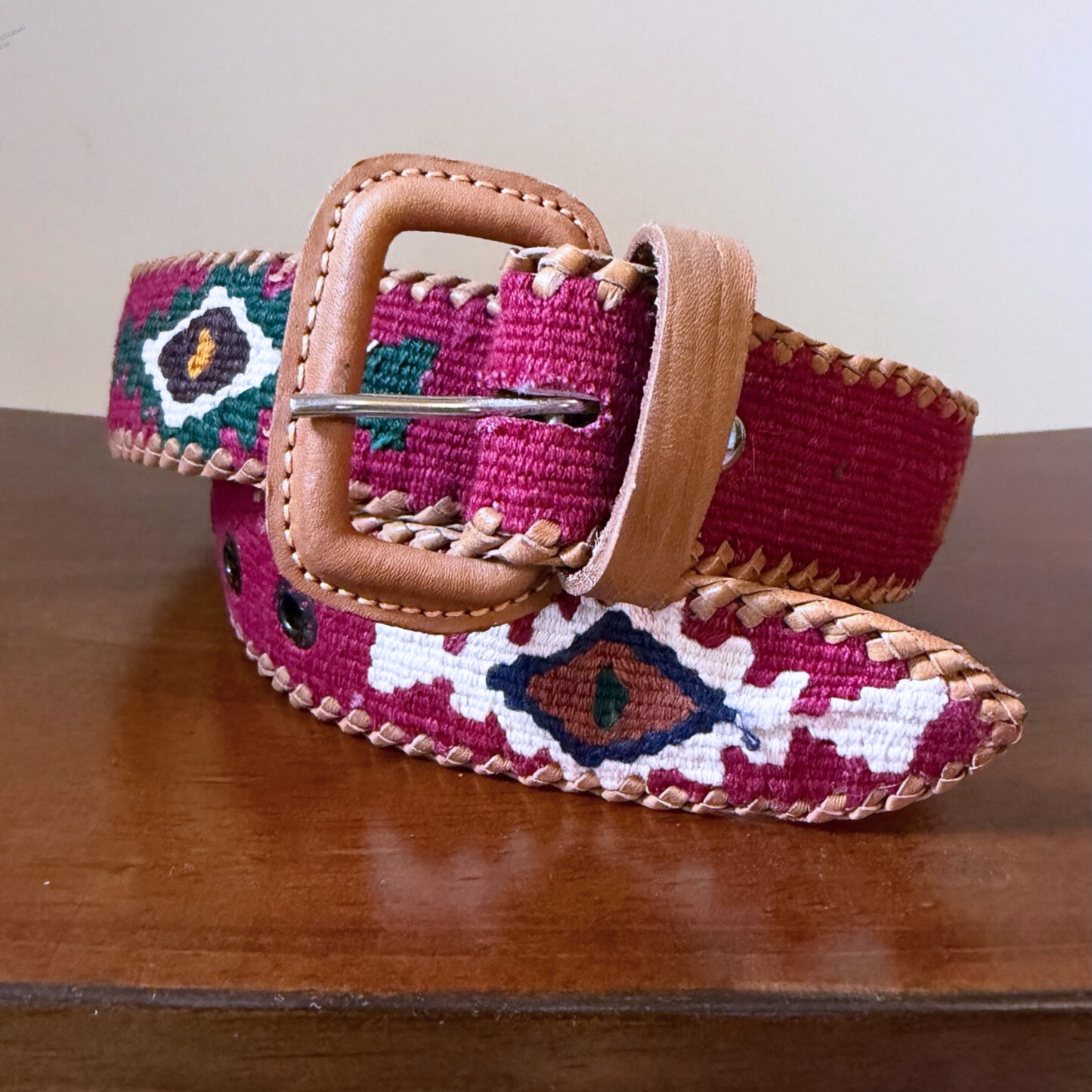 Maroon-Burgundy Handwoven Guatemalan Whip-Stitched Belt