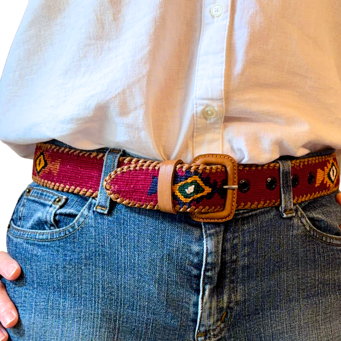 Maroon-Burgundy Handwoven Guatemalan Whip-Stitched Belt