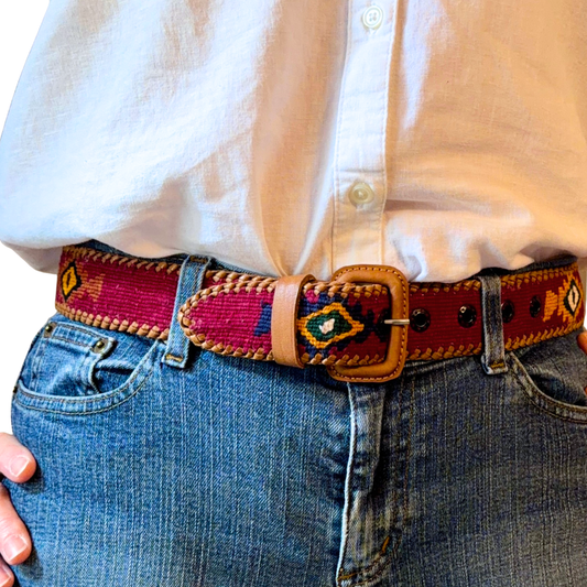 Maroon-Burgundy Handwoven Guatemalan Whip-Stitched Belt