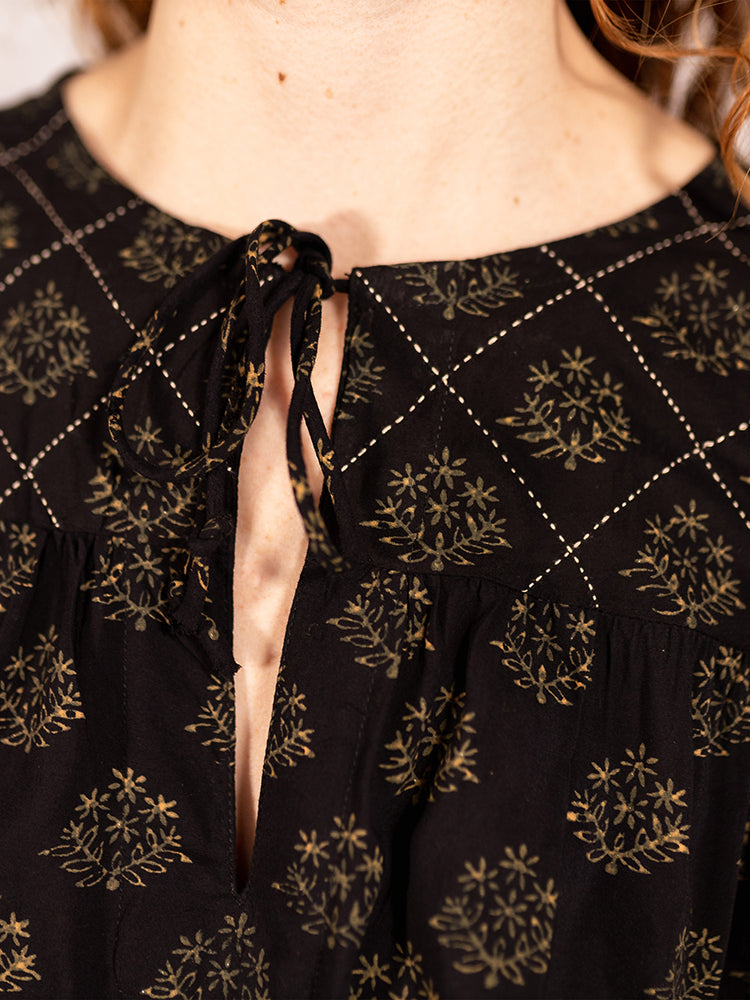 Devi Blouse // Second - Floral Stamp Black