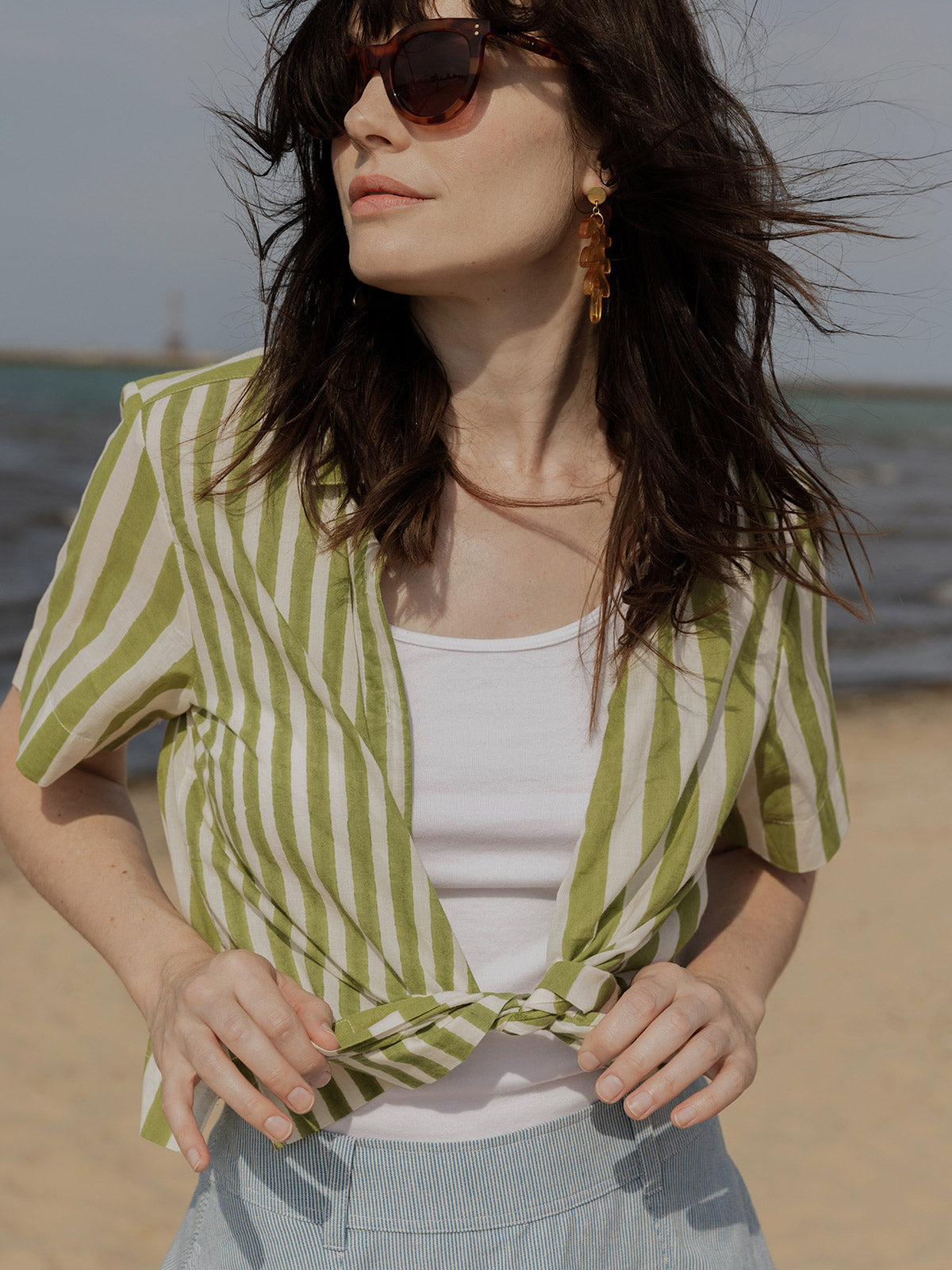 Benji Button Down Shirt - Green Stripe
