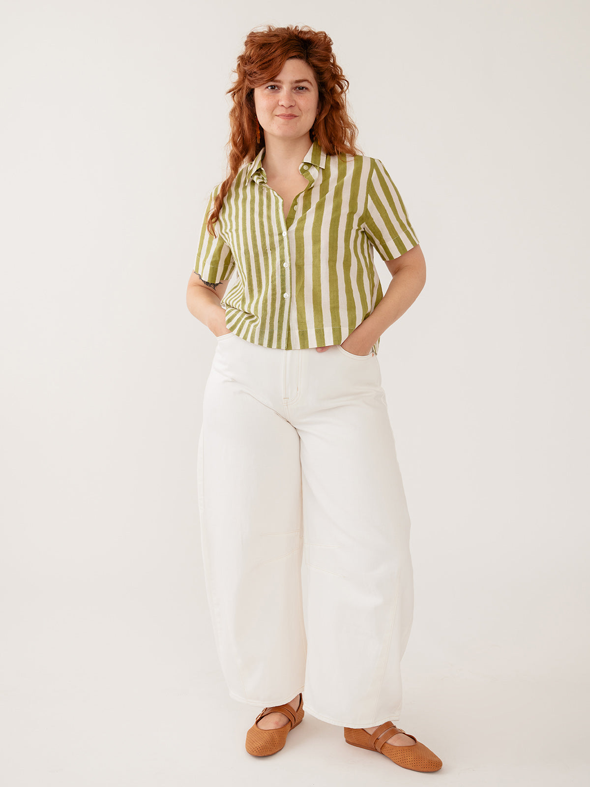 Benji Button Down Shirt - Green Stripe