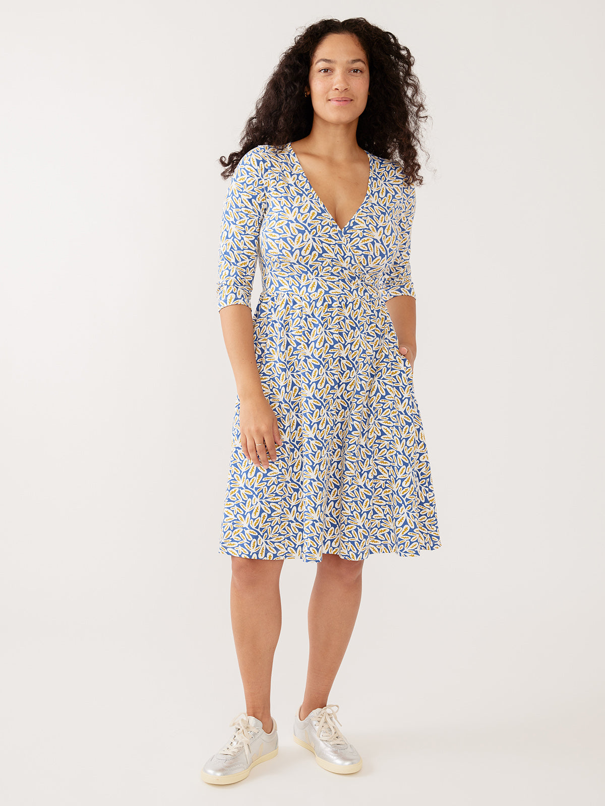 Callie 3/4 Sleeve Wrap Dress - Fern Beats Blue