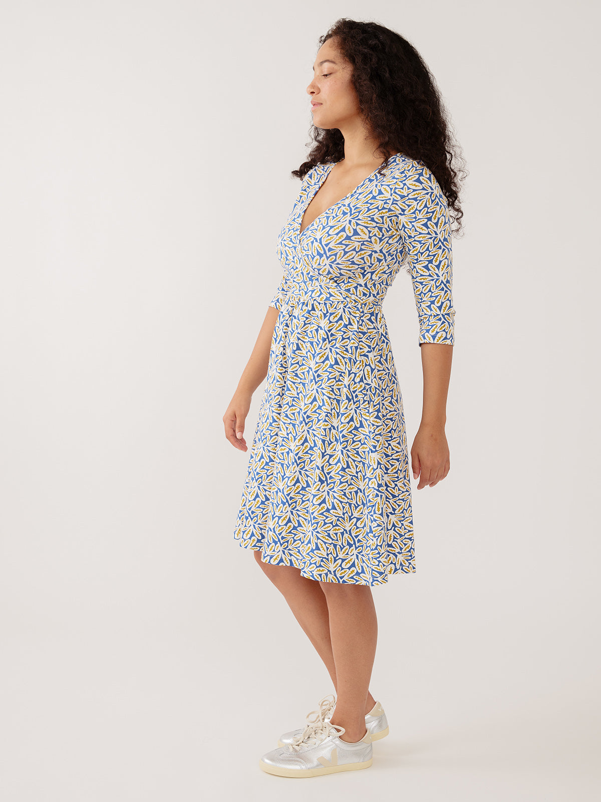 Callie 3/4 Sleeve Wrap Dress - Fern Beats Blue